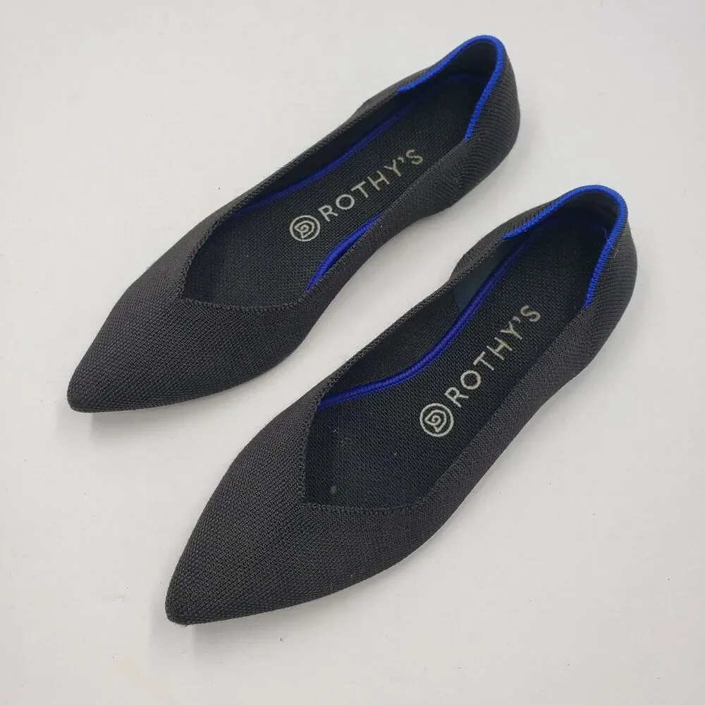 Rothys The Point Black Knit Flats 8.5 Womens Pointed Toe Washable Ballet Shoes